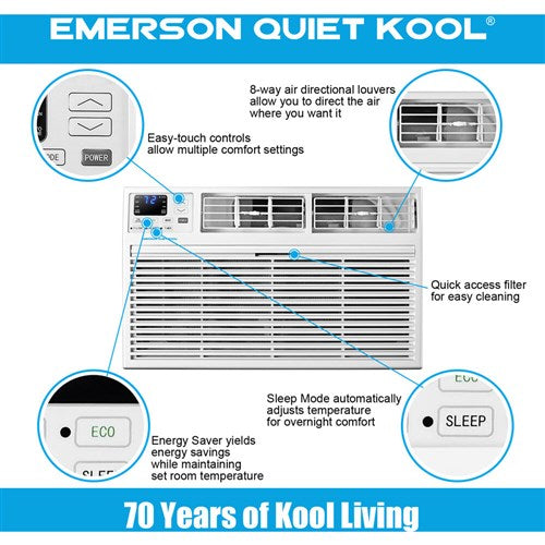 Emerson Quiet - 12,000 BTU Heat/Cool TTW Air Conditioner, 230V | EATE12RD2T