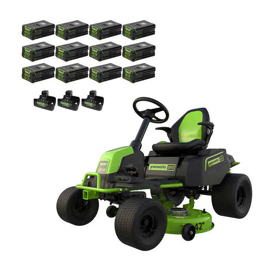 Greenworks 80V 42" Cordless Battery CrossoverT Riding Lawn Mower w/ Twelve (12) 4.0Ah Batteries and Three (3) Dual Port Turbo Chargers - 7409102