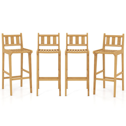 Tangkula Teak Wood Bar Stool, 30” Bar Chair with Footrest & Backrest - 4*JV11896