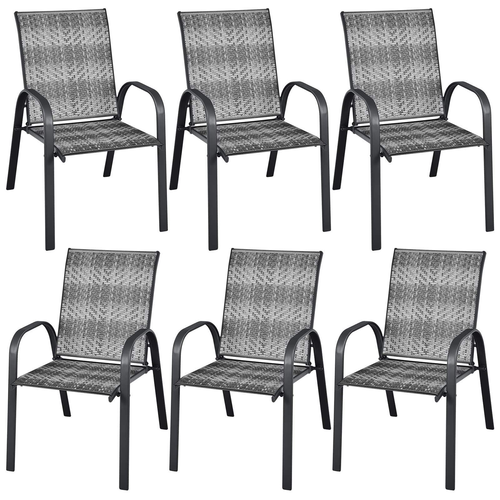 Tangkula Outdoor PE Wicker Stackable Chairs - 2*NP10511CF-6