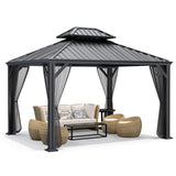 Tangkula 12ft x 10ft Hardtop Gazebo, 2-Tier Outdoor Gazebo w/ Double Vented Roof & Central Hook -  NP10097WL-12CF+(NP10097WL-12CF+NP10097WL-22CF)