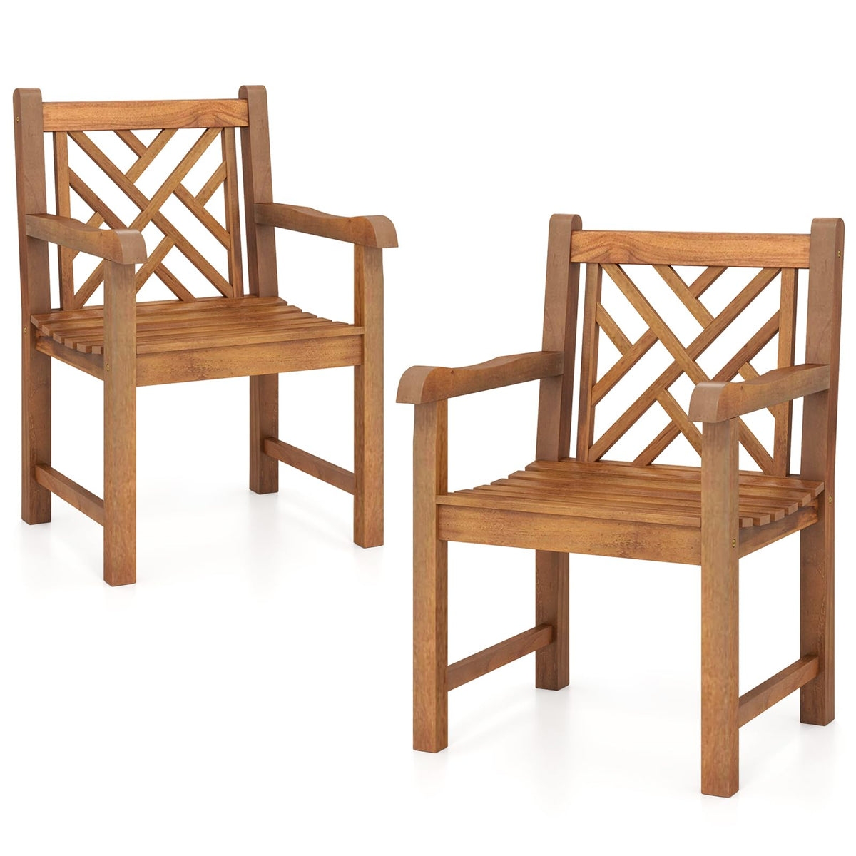 Tangkula Teak Wood Patio Dining Chair - 2*JV12157