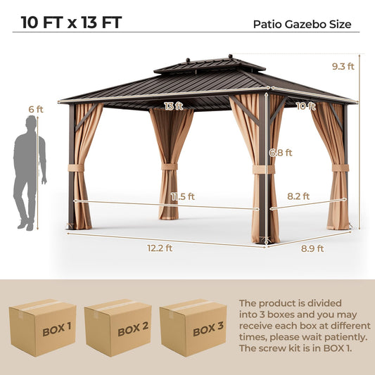 Tangkula Hardtop Gazebo, Patio Gazebo with Galvanized Steel Double Roof & Aluminum Frame - NP11434CF+