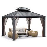 Tangkula 12ft x 10ft Hardtop Gazebo, 2-Tier Outdoor Gazebo w/ Double Vented Roof & Central Hook -  NP10097WL-12CF+(NP10097WL-12CF+NP10097WL-22CF)