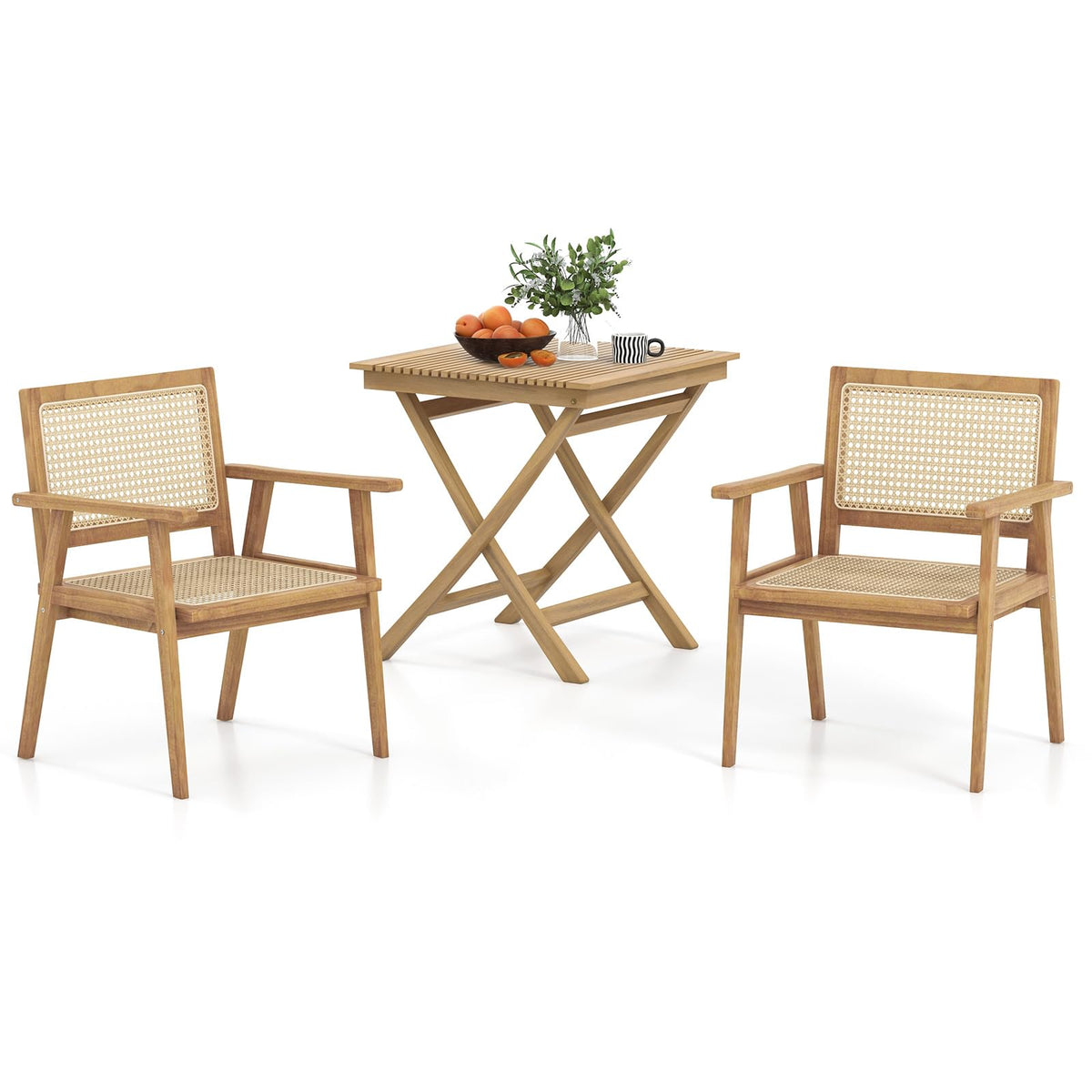 Tangkula Patio Bistro Table Chair Set - JV11352+2*JV11366