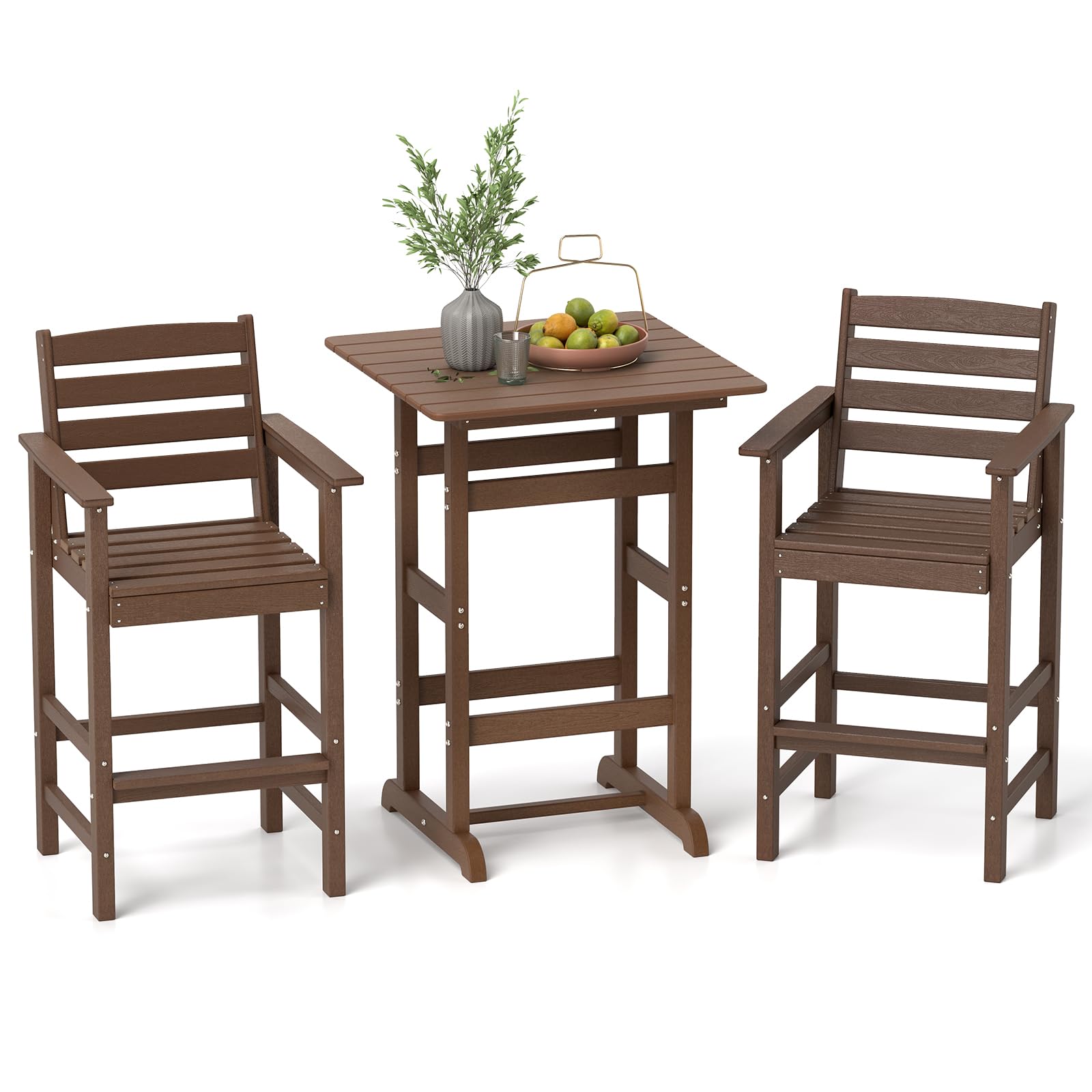 Tangkula 3-Piece Patio HDPE Bar Set - NP12060DK+NP12059DK