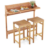 Tangkula Acacia Wood Balcony Table Set - 2*HW72357