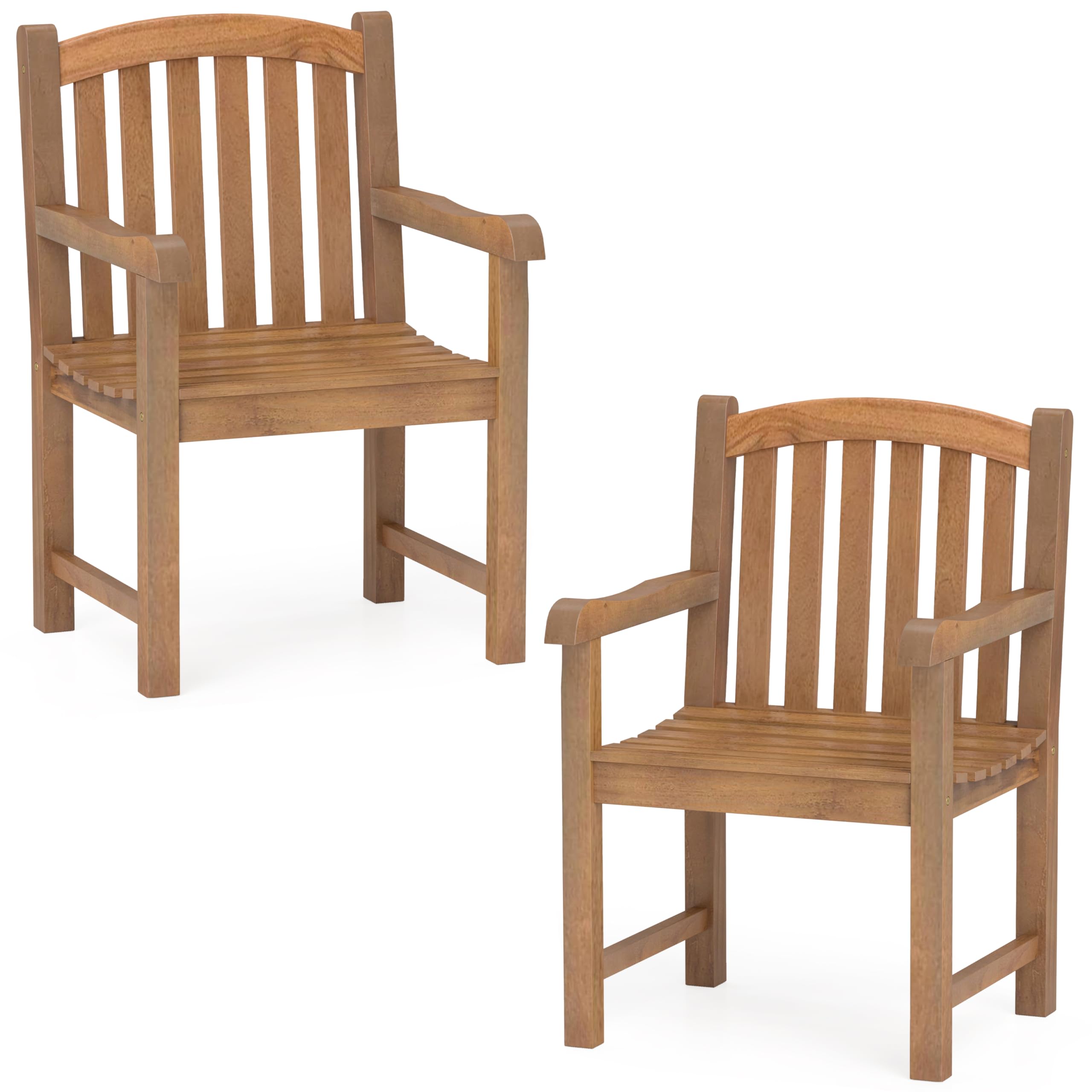 Tangkula Teak Wood Patio Dining Chair - 2*JV12156