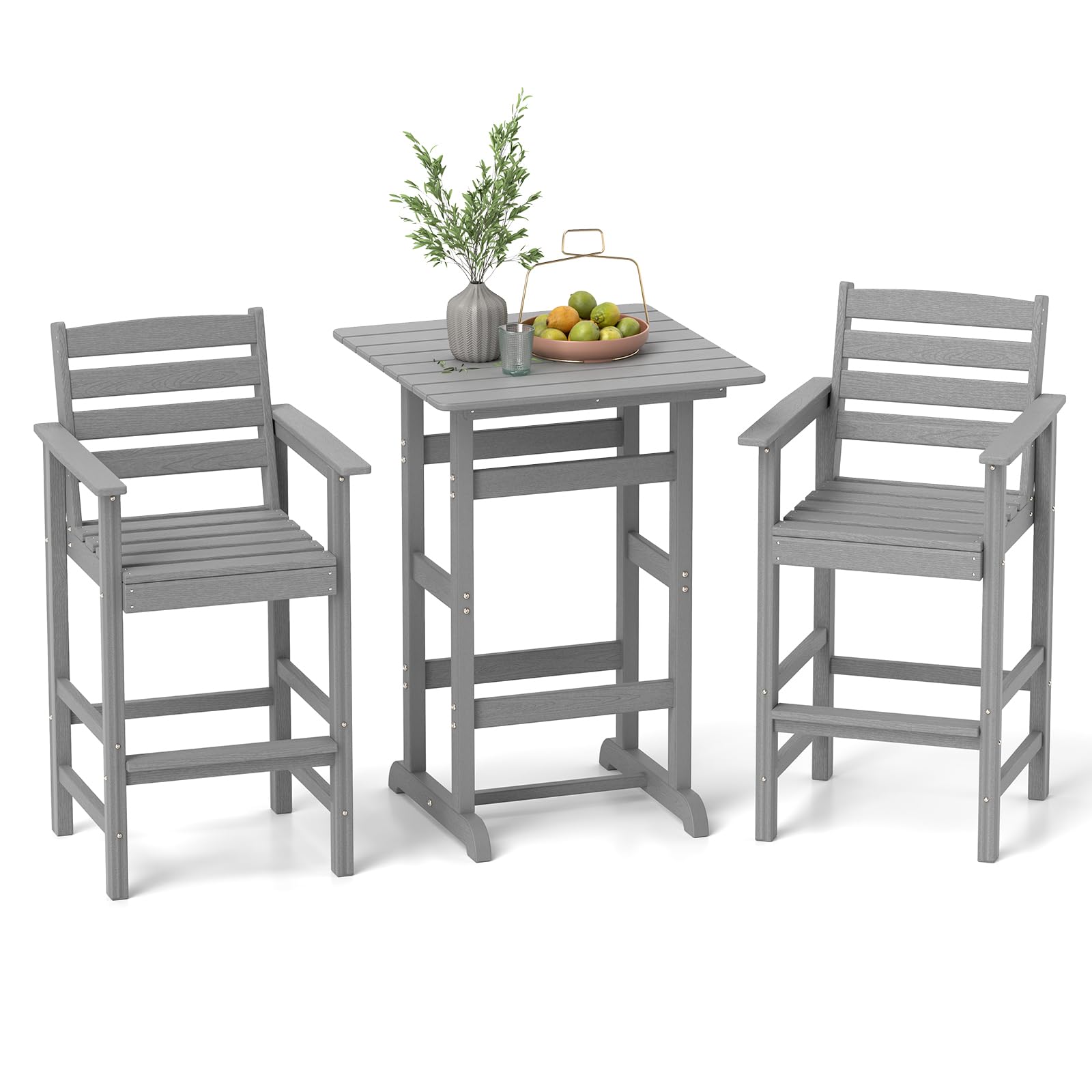 Tangkula 3-Piece Patio HDPE Bar Set - NP12060DK+NP12059DK