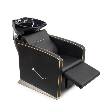 OmySalon BU1221 Salon Shampoo Backwash Chair Unit with Ceramic Shampoo Bowl & Adjustable Footrest - G59001089