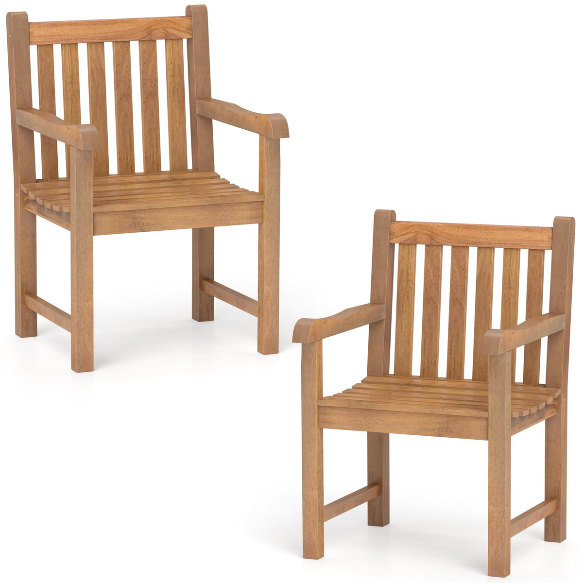 Tangkula Teak Wood Patio Dining Chair - 2*JV12155