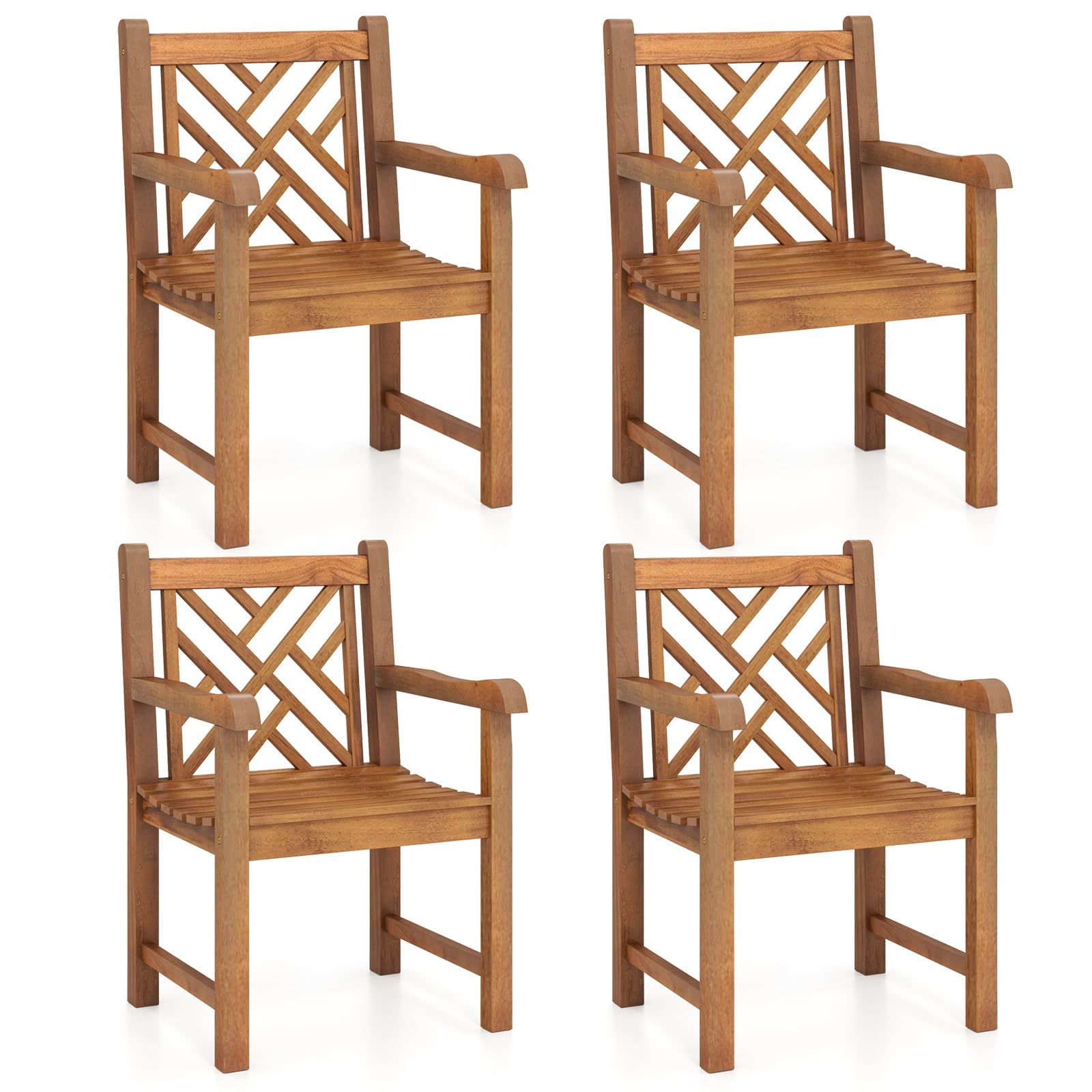 Tangkula Teak Wood Patio Dining Chair - 2*JV12157