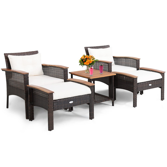 Tangkula 5 Pieces Wicker Patio Furniture Set - HW69537+