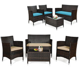 Tangkula 4-Piece Rattan Patio Furniture Set, w/Tempered Glass Coffee Table - HW67772BT