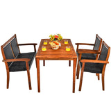 Tangkula 4 Pieces Patio Dining Set, Patiojoy Outdoor PE Rattan & Acacia Wood Dining Table Set with Umbrella Hole - HW67678+