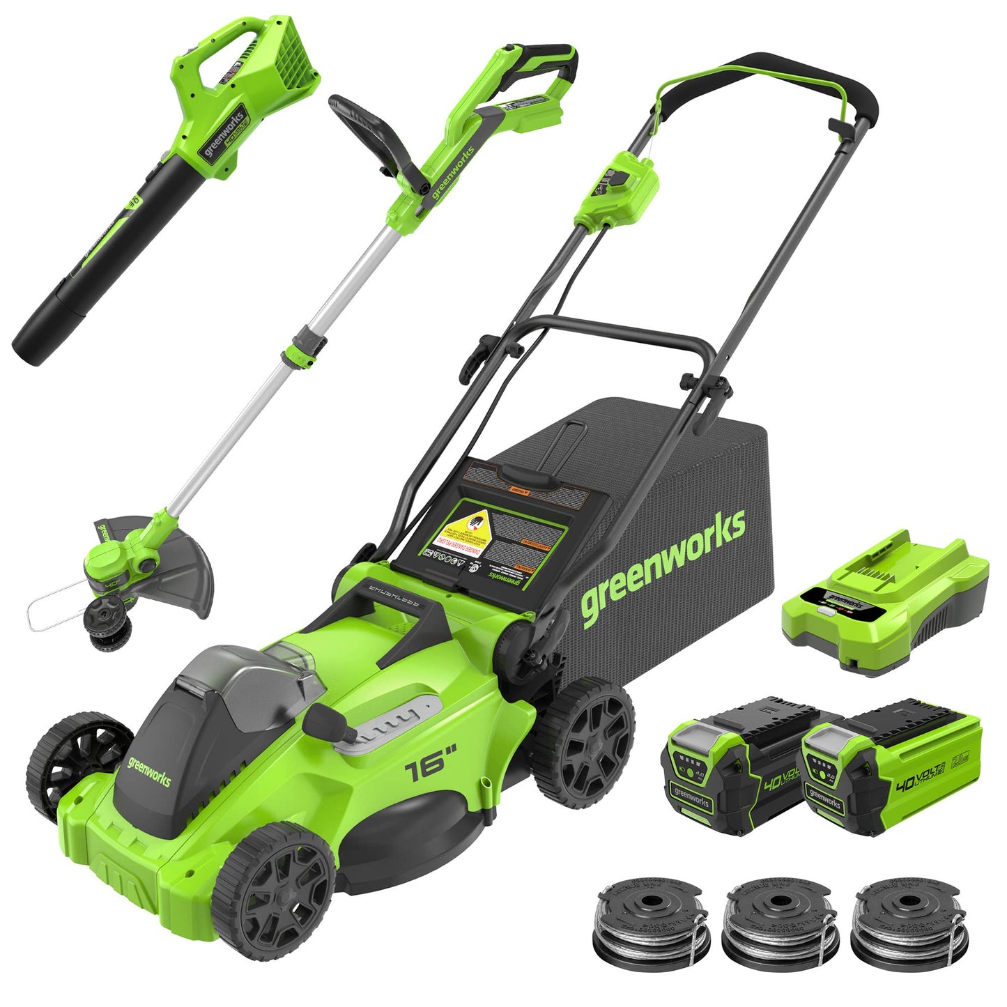 Greenworks 40V 16" Cordless Battery Push Mower 3pc Combo Kit w/ 4Ah Battery, 2Ah Battery & Charger - 1348902