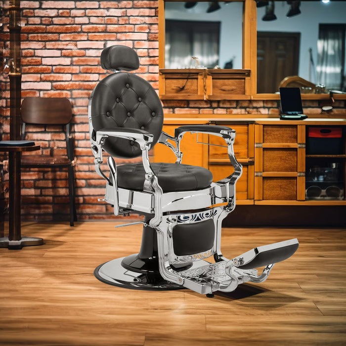 OmySalon BC1101 Vintage Style Heavy Duty Hydraulic Recline Barber Chair - G59000066+G59000068