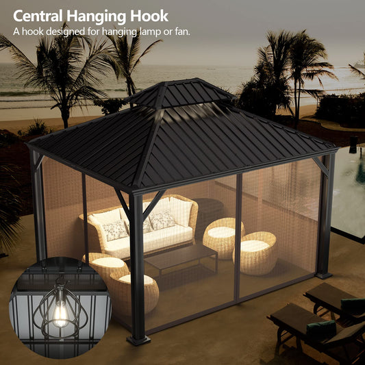 Tangkula 12ft x 10ft Hardtop Gazebo, 2-Tier Outdoor Gazebo w/ Double Vented Roof & Central Hook -  NP10097WL-12CF+(NP10097WL-12CF+NP10097WL-22CF)