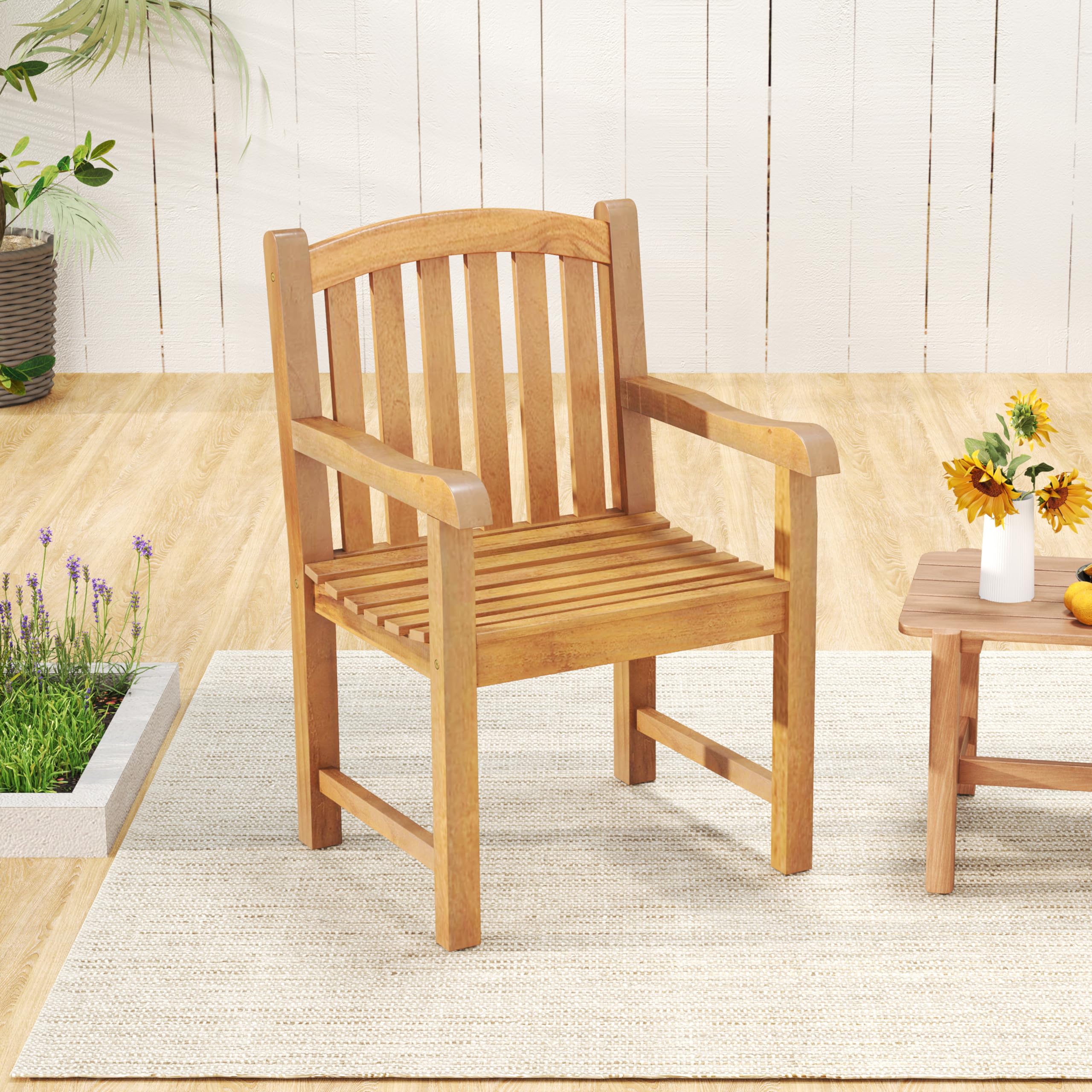 Tangkula Teak Wood Patio Dining Chair - 2*JV12156