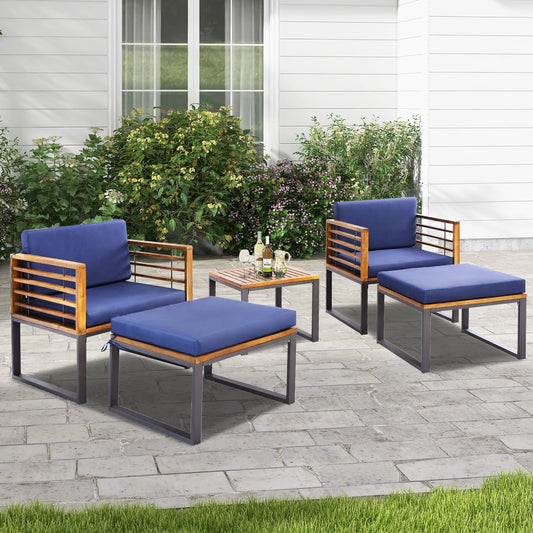 Tangkula 5 Piece Patio Chair Set, Acacia Wood Chair Set - HW70980NY+