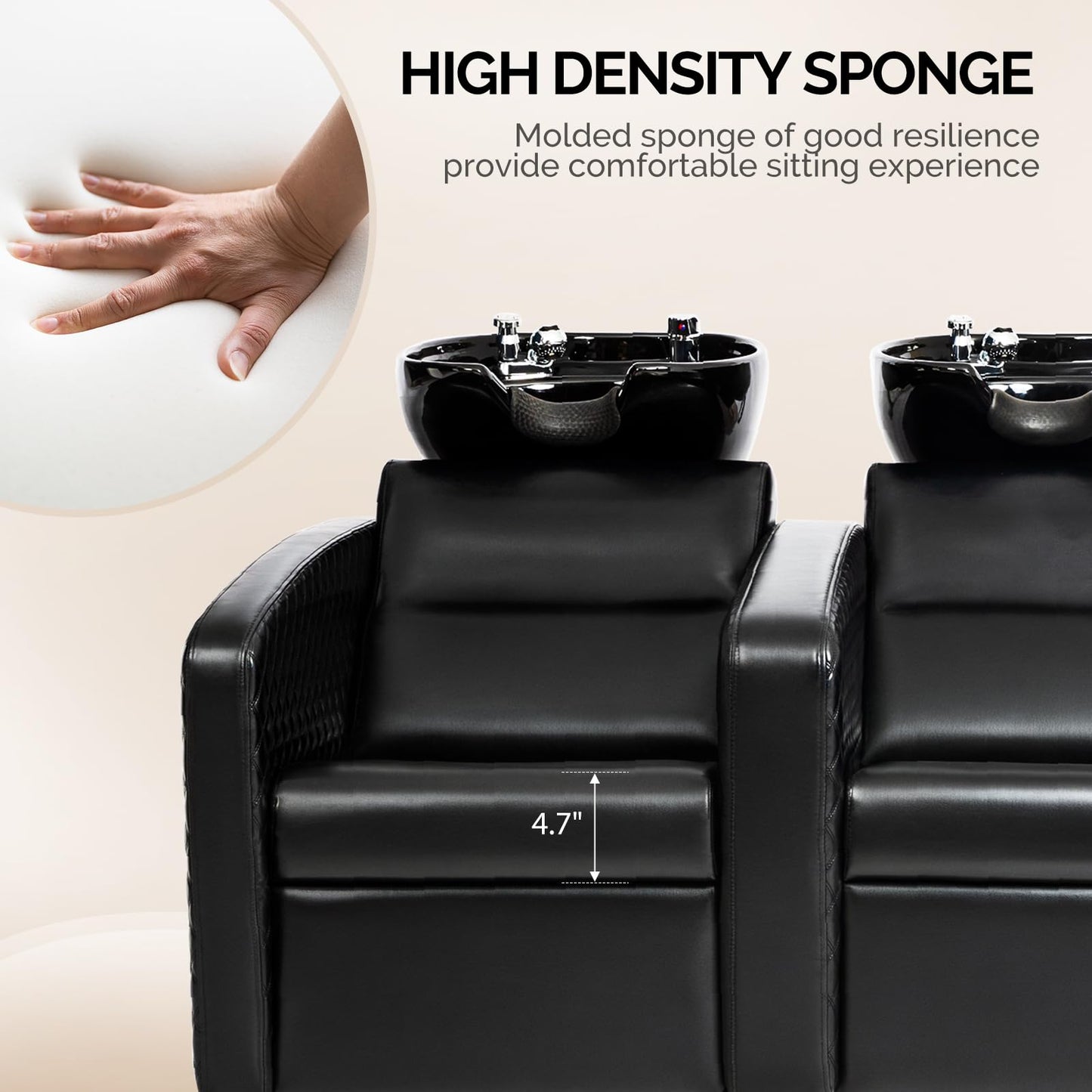 OmySalon BU1911 2-Seater Shampoo Bowl and Chair Backwash Unit with 2 Large Ceramic Sinks & Stainless Steel Base -   G59000784