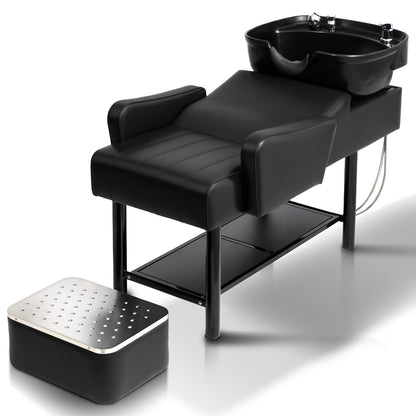 OmySalon BU2501 Salon Shampoo Backwash Unit with ABS Plastic Bowl & Storage Shelf & Freestanding Ottoman - G59000924