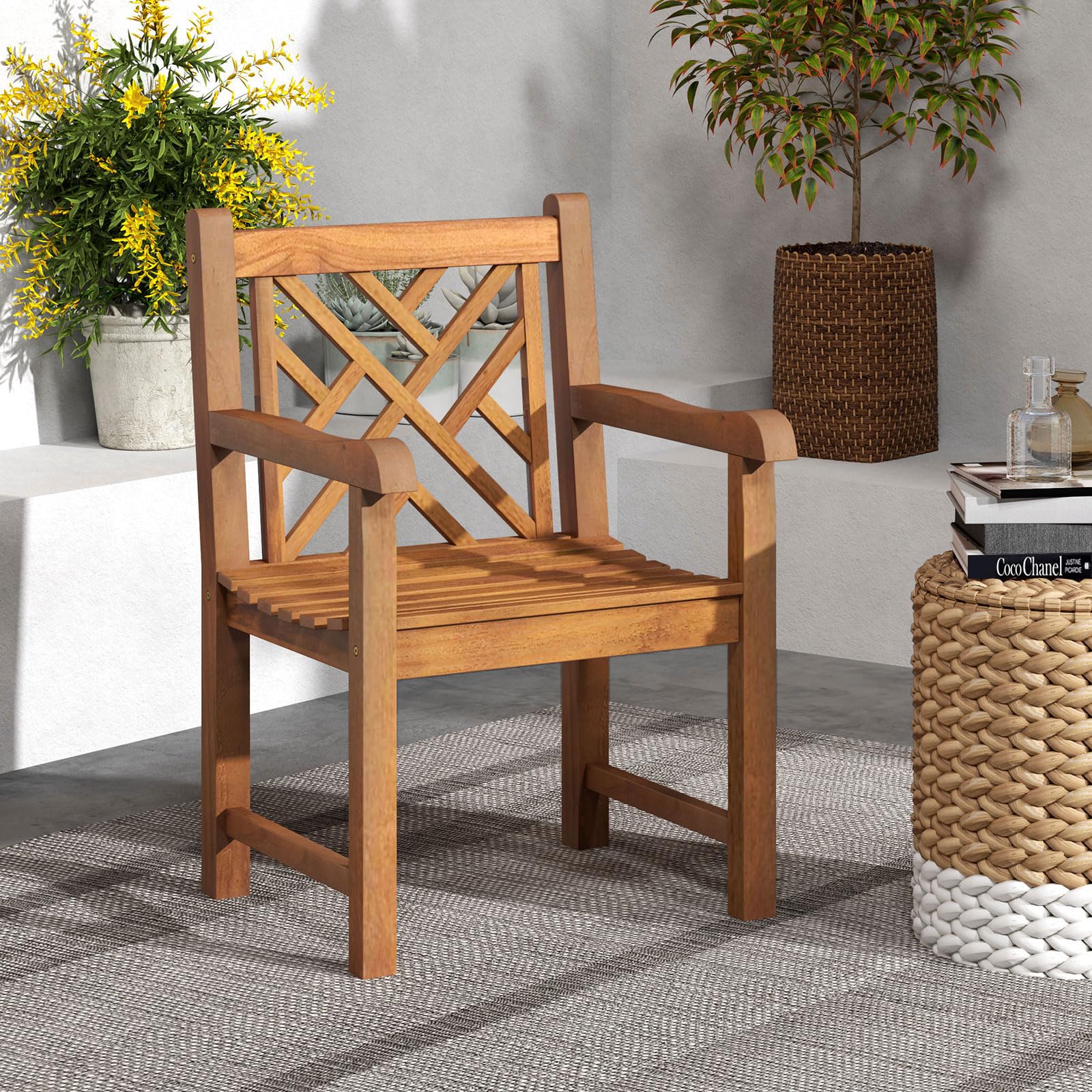 Tangkula Teak Wood Patio Dining Chair - 2*JV12157