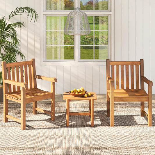 Tangkula Teak Wood Patio Dining Chair - 2*JV12155