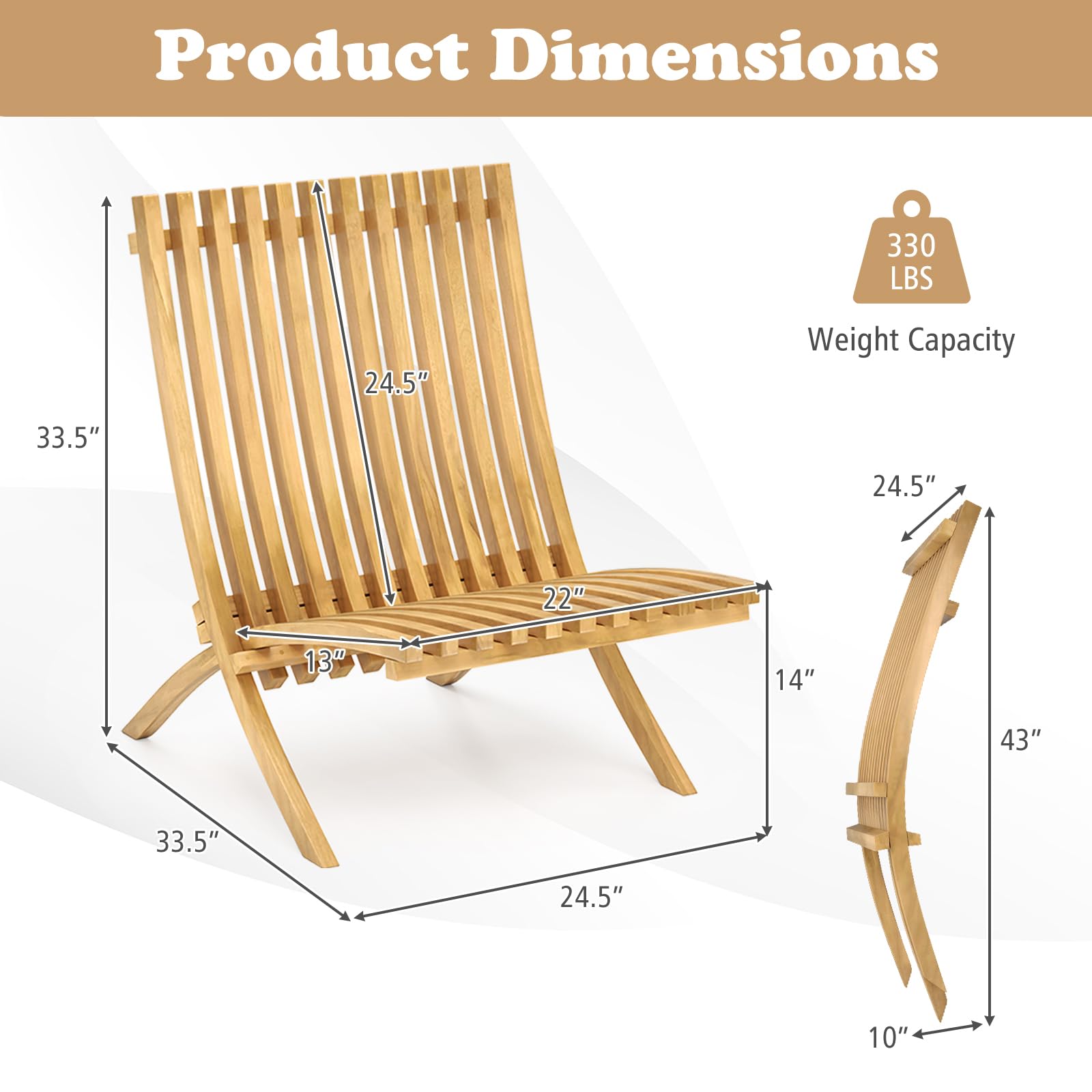 Tangkula Folding Patio Chair - 2*JV12299