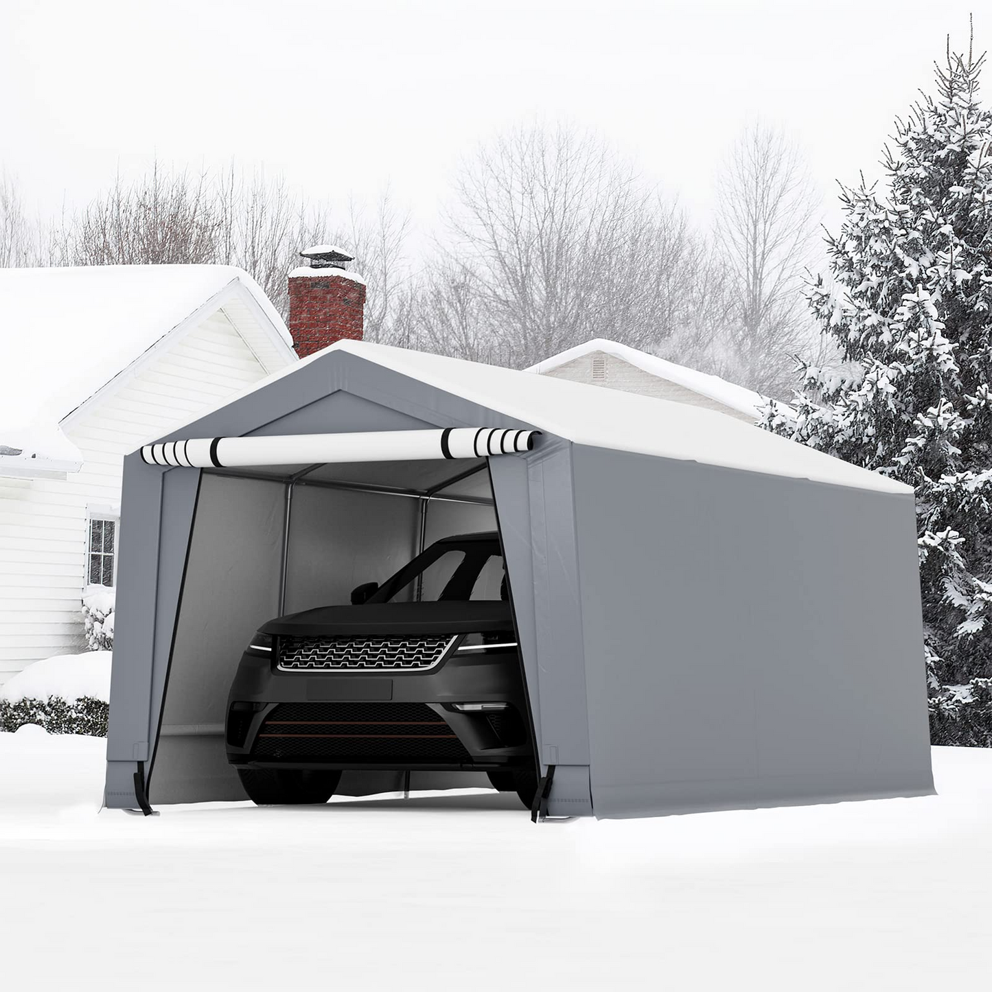 Tangkula 10x16Ft Heavy-Duty Carport, Outdoor Portable Garage with Reinforced Triangular Beams, Galvanized Steel Frame - NP10685GR+