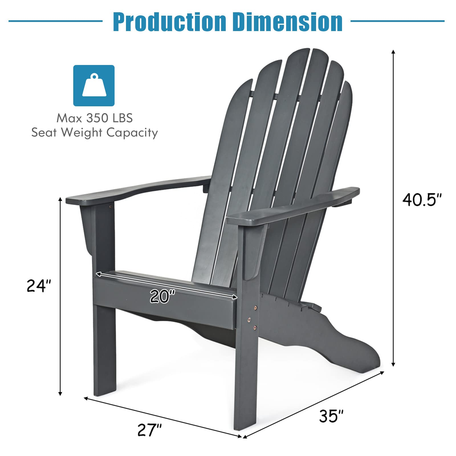 Tangkula Adirondack Chair,  for Patio Deck Lawn Backyard, Garden Adirondack Furniture - 4*OP70302GR