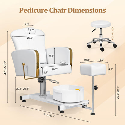 OmySalon PCM-WB 360° Rotation Hydraulic Pedicure Chair with Bubble Foot Bath & Rolling Stool - G59001133