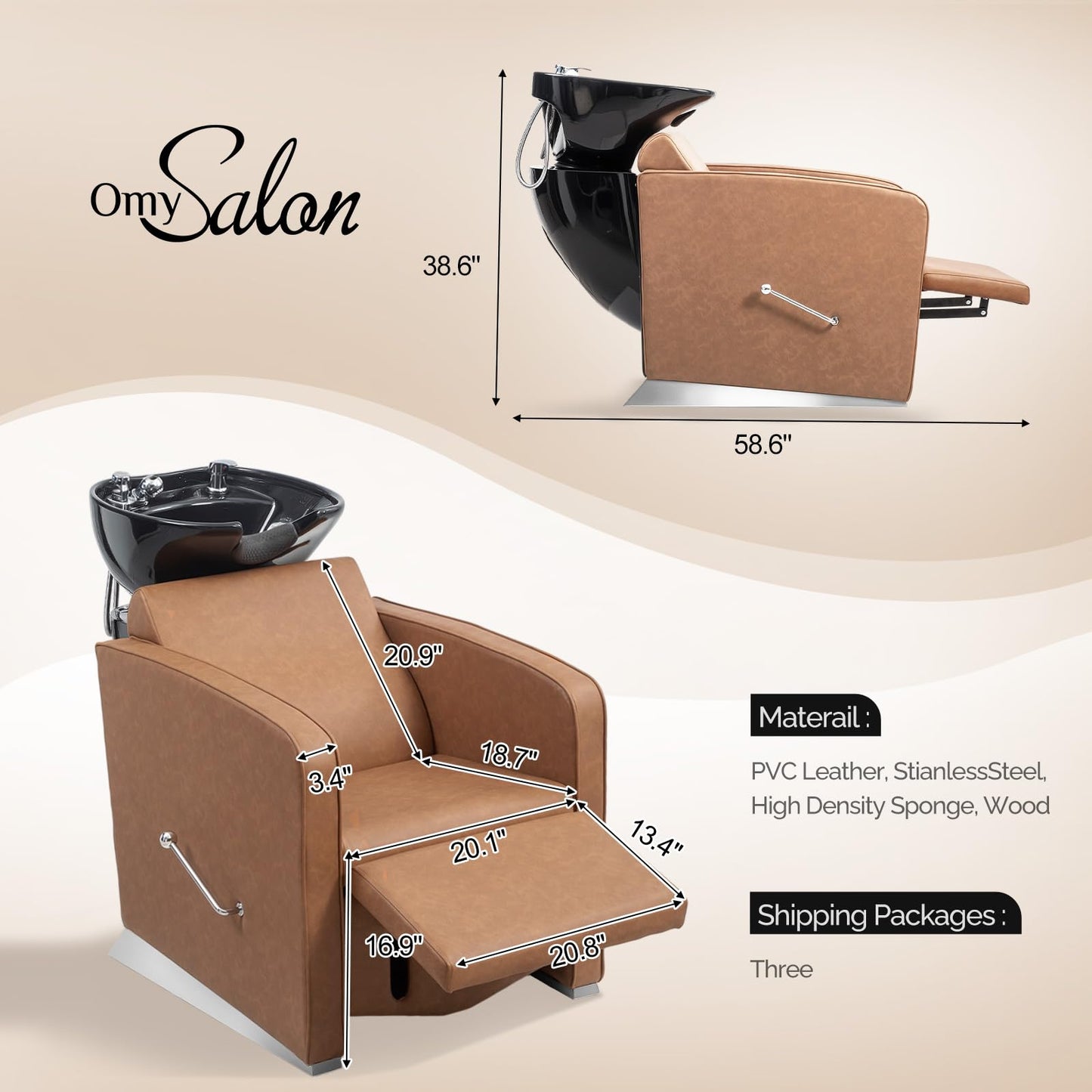 OmySalon BU1221 Salon Shampoo Backwash Chair Unit with Ceramic Shampoo Bowl & Adjustable Footrest - G59001089