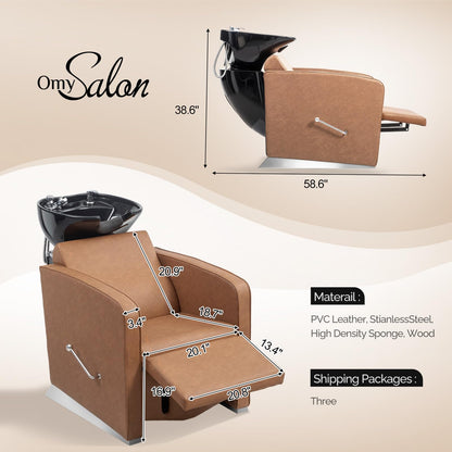 OmySalon BU1221 Salon Shampoo Backwash Chair Unit with Ceramic Shampoo Bowl & Adjustable Footrest - G59001089