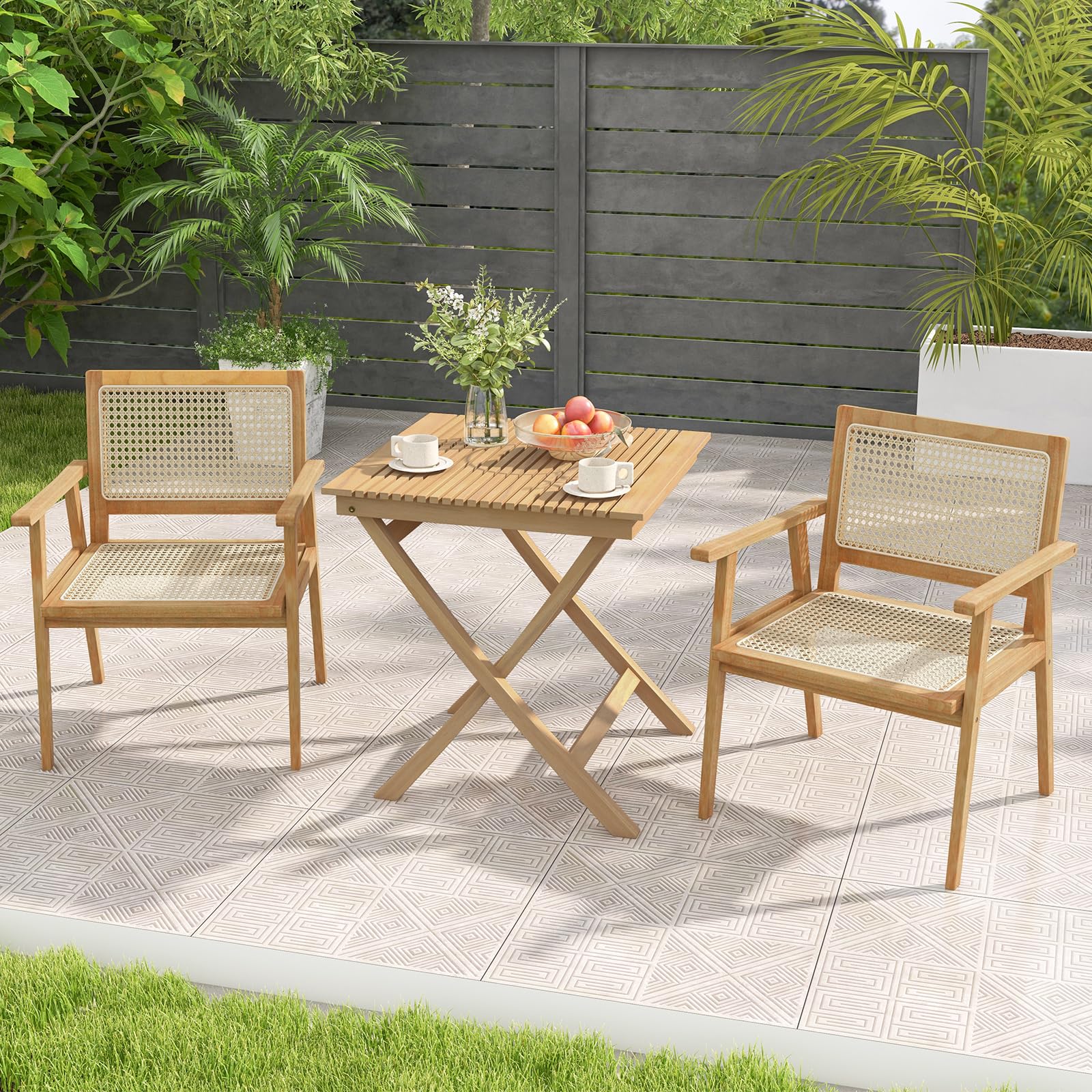 Tangkula Patio Bistro Table Chair Set - JV11352+2*JV11366