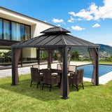 Tangkula 12ft x 10ft Hardtop Gazebo, 2-Tier Outdoor Gazebo w/ Double Vented Roof & Central Hook -  NP10097WL-12CF+(NP10097WL-12CF+NP10097WL-22CF)