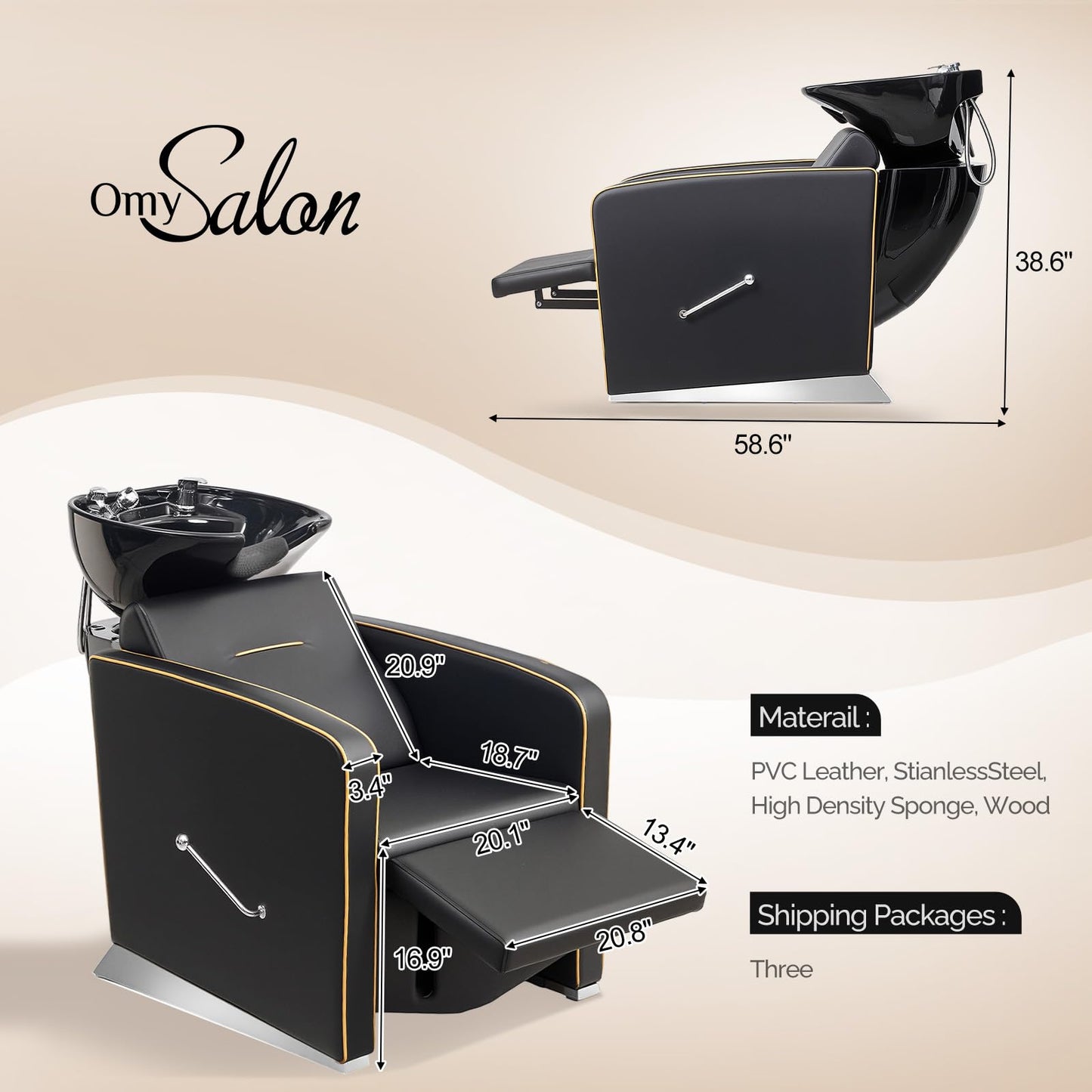 OmySalon BU1221 Salon Shampoo Backwash Chair Unit with Ceramic Shampoo Bowl & Adjustable Footrest - G59001089