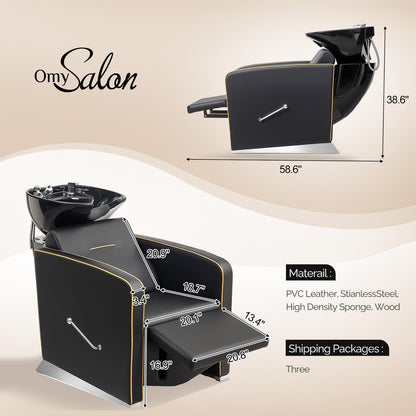 OmySalon BU1221 Salon Shampoo Backwash Chair Unit with Ceramic Shampoo Bowl & Adjustable Footrest - G59001089