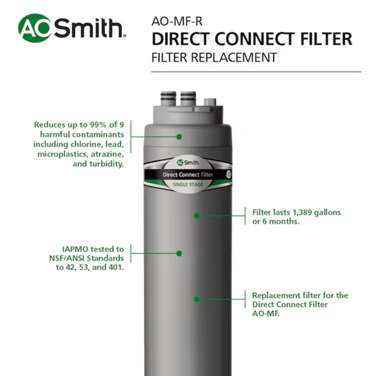 A.O. Smith Direct Connect Carbon Block Under Sink Replacement Filter - AO-MF-R