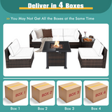 Tangkula 7 Pieces Patio Furniture Set with Fire Pit Table - NP10618CF+HW67937NYA+