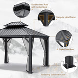 Tangkula 12ft x 10ft Hardtop Gazebo, 2-Tier Outdoor Gazebo w/ Double Vented Roof & Central Hook -  NP10097WL-12CF+(NP10097WL-12CF+NP10097WL-22CF)