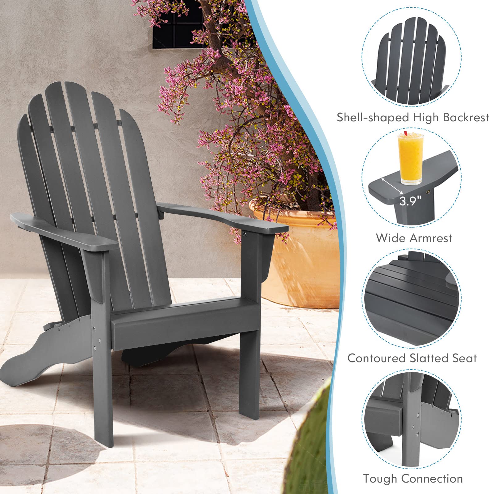 Tangkula Adirondack Chair,  for Patio Deck Lawn Backyard, Garden Adirondack Furniture - 4*OP70302GR