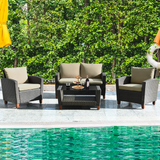 Tangkula 4-Piece Patio Rattan Furniture Set, Outdoor Wicker Conversation Set - HW64145+