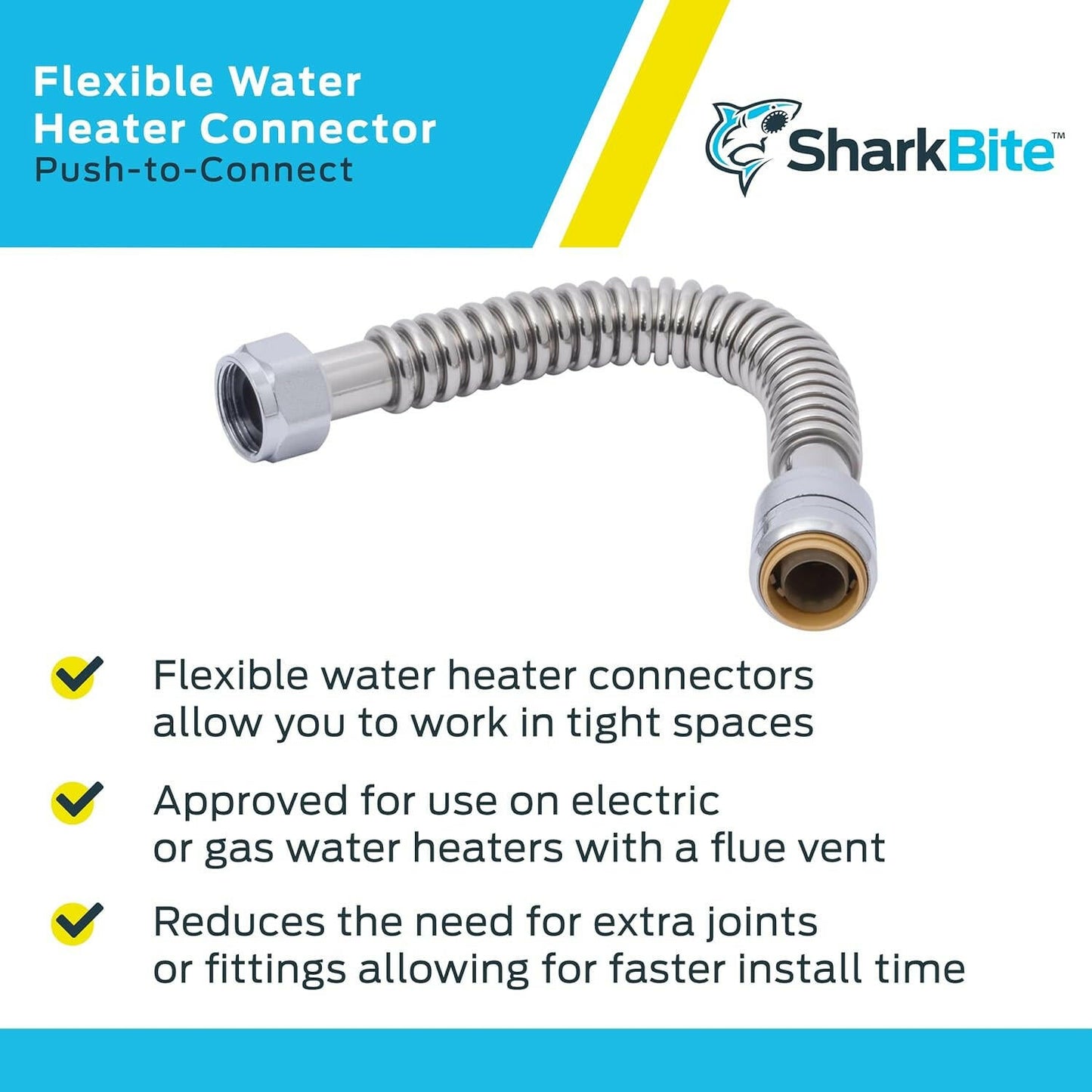GE SharkBite 12-in 3/4-in Push-to-Connect Inlet x 3/4-in FIP Outlet Corrugated Stainless Steel Water Heater Connector - SS3088FLEX12LF