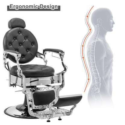 OmySalon BC1101 Vintage Style Heavy Duty Hydraulic Recline Barber Chair