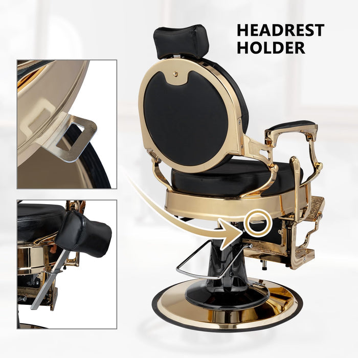 OmySalon BC1601 Vintage Style Heavy Duty Hydraulic Recline Barber Chair - G59000497+G59000498