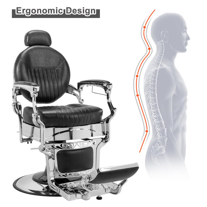 OmySalon PH441 Vintage Style Heavy Duty Hydraulic Recline Barber Chair - G59000441+G59000442