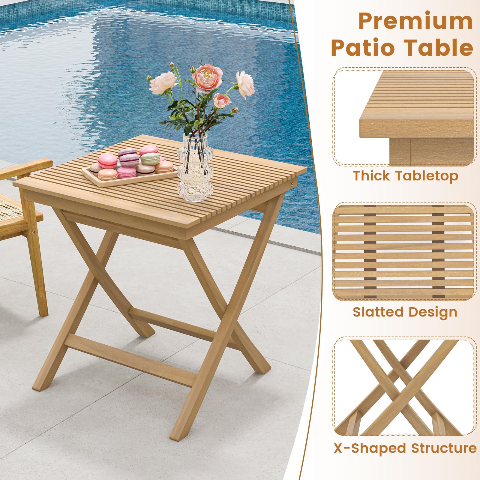 Tangkula Patio Bistro Table Chair Set - JV11352+2*JV11366