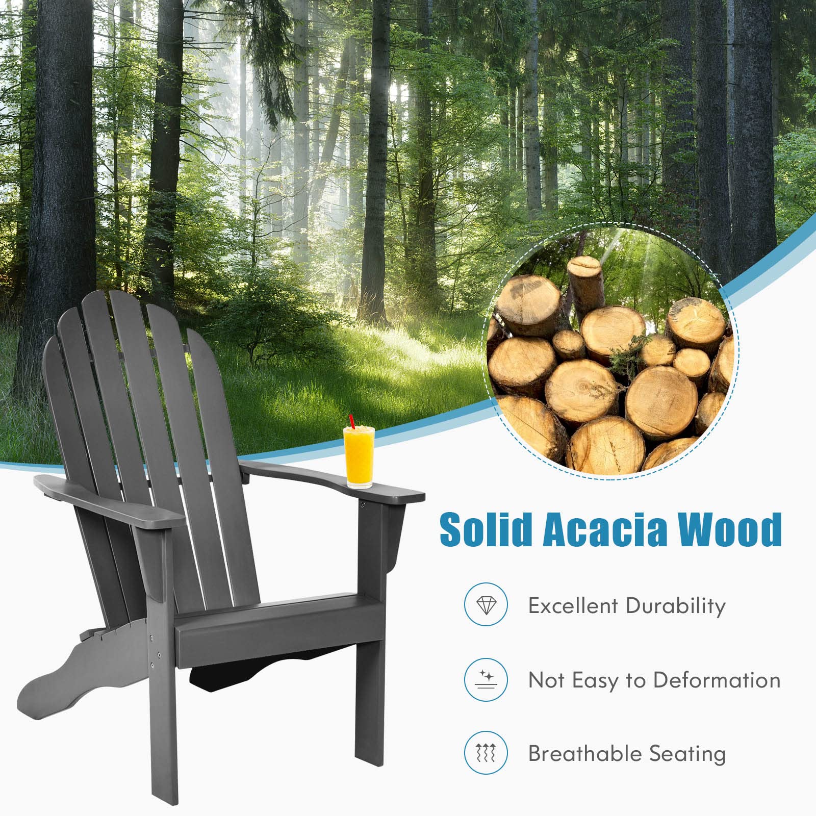 Tangkula Adirondack Chair,  for Patio Deck Lawn Backyard, Garden Adirondack Furniture - 4*OP70302GR