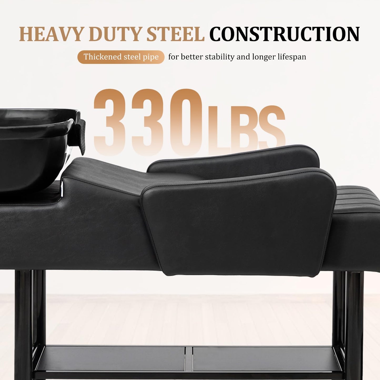 OmySalon BU2501 Salon Shampoo Backwash Unit with ABS Plastic Bowl & Storage Shelf & Freestanding Ottoman - G59000924
